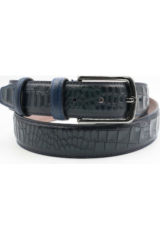 Parscraft Hakiki Deri Erkek Kemer 3,5 Cm Croco Timsah Desen Klasik Deri Kemer Lacivert