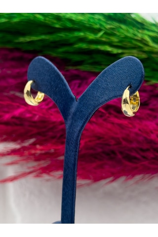 925 Ayar Gümüş Kalemli Gold Renk Halka Modeli Zarif Kadın Küpe Gümüş