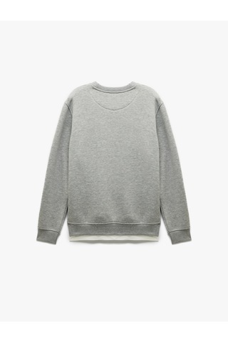 Koton Uzun Kollu Şardonlu Kumaş Detaylı Bisiklet Yaka Sweatshirt Gri 6wam70070mk Gri