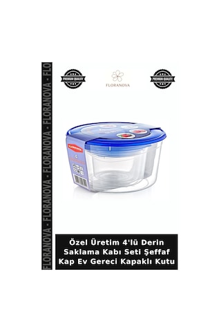 Özel Üretim 4'lü Derin Saklama Kabı Seti Şeffaf Kap Ev Gereci Kapaklı Kutu Çok Renkli