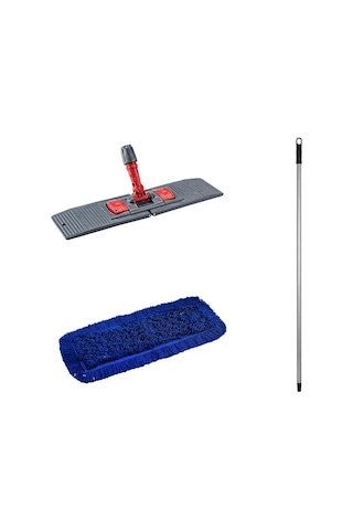 Orlon Mavi Statik Toz Mop Takımı Seti - 50 CM - 10 Adet Mop + Mop Tutucu + Sap - 1 Takım