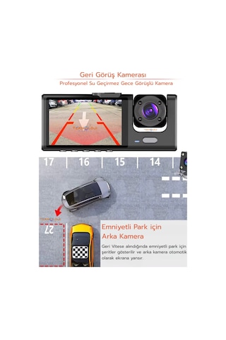 1080p Dash Cam Full Hd Araç İçi Kamera Ön Arka Ve İç Kayıt 3 Kamera Gece Görüşlü G Sensör Geniş Açı