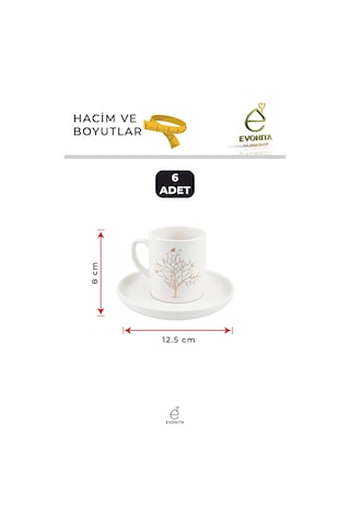 6 Kişilik 12 Parça Kahve Fincanı Seti Hayat Ağacı Gold Porselen Türk Kahvesi Fincan Takımı Çok Renkli