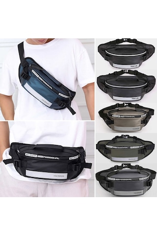 Moveevo Gri Nylon Spor Bel Çantası - Reflektör Çubuklu, Su Geçirmez, Dayanıklı - Geniş Hacimli, Ayarlanabilir Kemer - Koşu, Bisiklet, Doğa Yürüyüşü İçin Gri