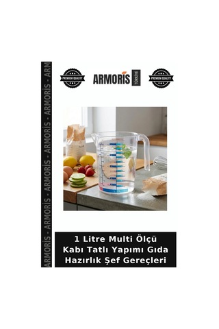 1 Litre Multi Ölçü Kabı Tatlı Yapımı Gıda Hazırlık Şef Gereçleri Çok Renkli