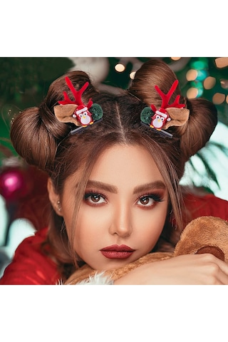 Noel Saç Tokası - Noel İçin Sevimli Boynuz Kulaklı Saç Aksesuarı Çok Renkli