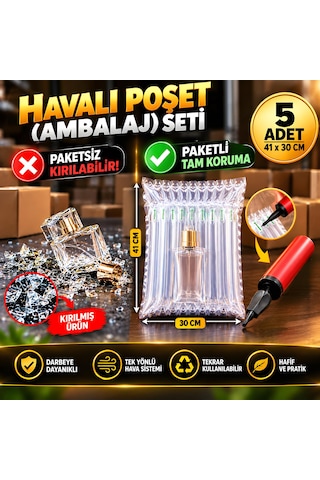 Havalı Poşet Ambalaj Seti 41cm X 30cm - 5 Adet + Şişirme Aparatı