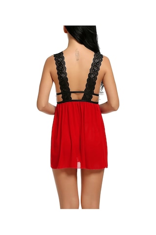 Kadın Kırmızı Dantelli Sırtı Açık Gecelik Kırmızı