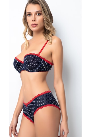 Miorre Push-Up Dolgulu Straplez Puantiyeli Sütyen Takım Lacivert