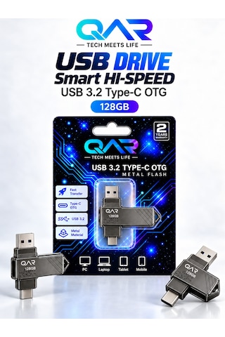 Qar Usb 3.0 Type-c Otg Siyah 128 Gb Metal Flash Bellek