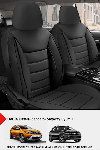 Jet Deri Oto Koltuk Kılıfı- Dacia Sandero-stepway-duster Uyumlu Siyah
