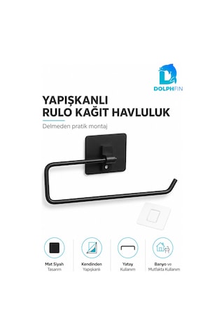 Yapışkanlı Rulo Kağıt Havluluk Mat Siyah Delmeden Montajlı Mutfak Banyo Havlu Askısı