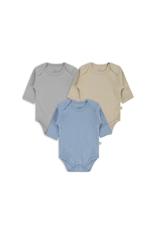 Civil Baby 3 Lü Basıc Uzun Kol 0-36 Ay Çıtçıtlı Badi - Kahverengi Sütlü Kahve
