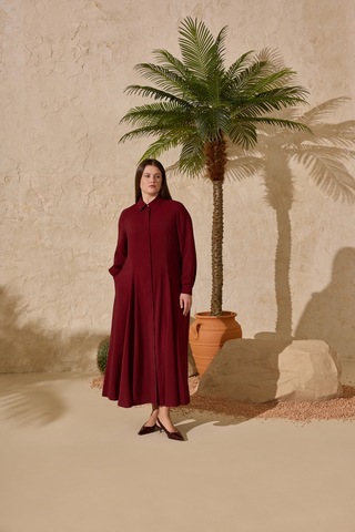 Aker Bordo Godeli Modal Elbise Bordo Bordo