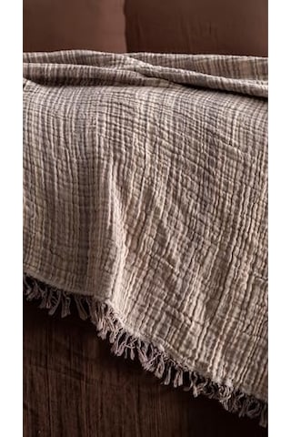 Boho Çizgili Yatak Örtüsü 4 Katlı Müslin%100 Pamuk Yumuşak Lüks Yazlık Pike Çift Kişilik Battal Boy 240x260 C Diğer