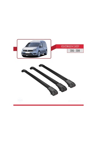 Volkswagen Caddy 2015-2019 Arası İle Uyumlu Ace-1 Ara Atkı Tavan Barı Siyah 3 Adet Bar