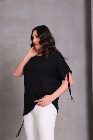 Kolu Eteği Büzmeli Bluz Siyah