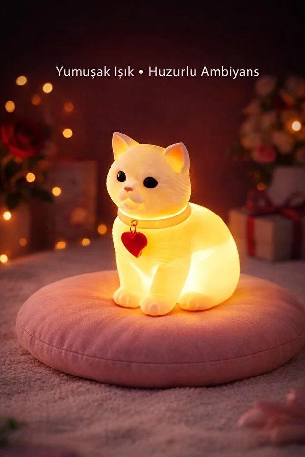 Şirin Kedi Tealight Mum Işığı Hediyelik Dekoratif Işıklı Mini Lamba Çok Renkli