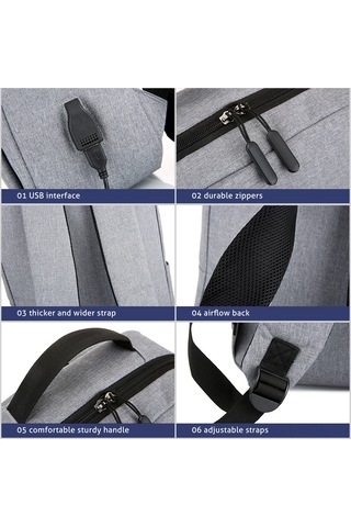 Neevoyu 17 İnç Usb Dışarıda Çıkışlı Oxford Kumaş Laptop Sırt Çantası - Büyük Kapasiteli İş & Seyahat Çantası Açık Gri Çok Renkli