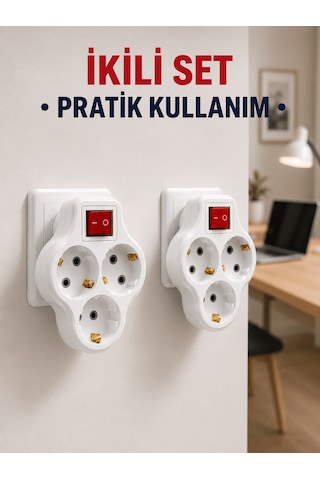 Lexroo Kablosuz 3 Lü Priz Çoklayıcı Açma Kapama Anahtarlı Duvar T