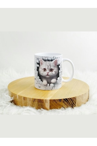 Deepcraft Eğlenceli Kedi Kupa Yılbaşı,sevgililer Günü, Hediyelik Kupa 300ml Beyaz