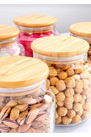 Zone 6'lı Cam Saklama Kabı Vakumlu 800ml. Bambu Kapaklı Bambu - Şeffaf