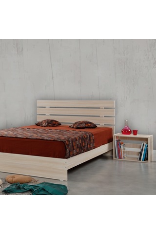 Pasifichome Huga Çift Kişilik Ahşap Karyola Komodin Takım Meşe 180 Cm