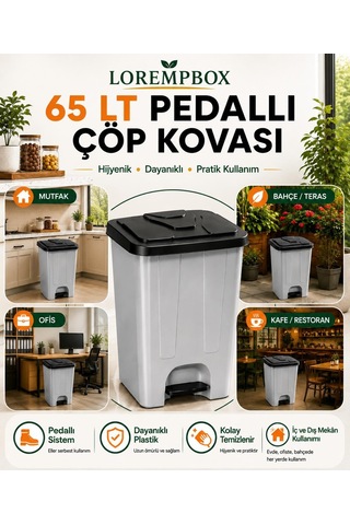 Lorempbox 65 Lt Pedallı Çöp Kovas Koyu Gri Siyah