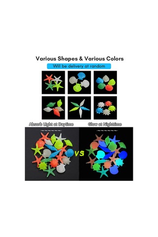 Ruicoo Akvaryum Işıklı Dekoratif Taşlar - Resin Malzeme, Gece Parlaklığı, 200 Adet/ Paket, Çeşitli Renkler