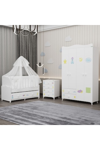 Elegant Yıldız 4 Bebek Odası Takımı Yatak Uykuseti - Uykucu Beyaz