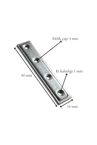 Düz Demir Gönye Köşebent, Metal Lama Montaj Demiri, Mobilya Dolap Raf Masa Köşe Bağlantı Aparatı, 16x80mm, 25 A Diğer