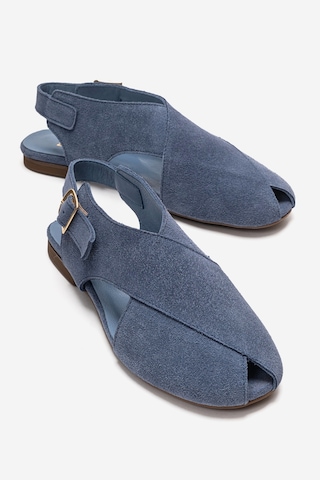 Luvishoes Monaro Kot Mavi Süet Hakiki Deri Kadın Sandalet