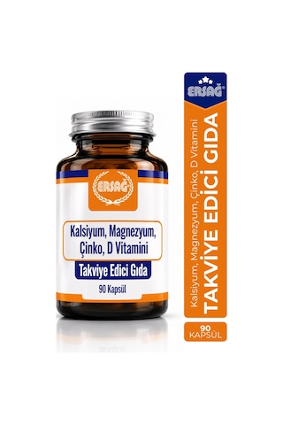 Ersağ Kalsiyum Magnezyum Çinko D Vitamini Takviye Edici Gıda 90 Kapsül