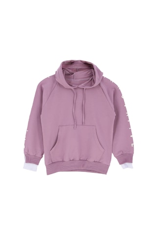 Kız Çocuk 2 İplik-kapüşonlu-manşeti Panelli Ve Garnili Sweatshirt 12-16 Yaş 12395 Pudra