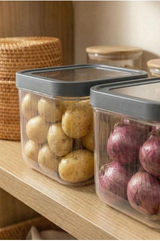 2'li 12 Lt Multibox Füme Kayar Kapaklı Saklama Kabı & Erzak Kabı & Patates Soğan Kovası Siyah