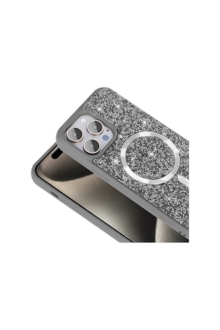 Nihcase Apple Uyumlu iPhone 14 Pro Max Kılıf Glitter Mozaik Magsafeli Taşlı Pırlanta Kapak + Taşlı Manyetik Kartlık