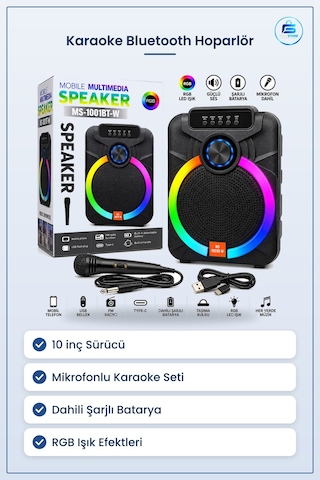Bluetooth Hoparlör " Karaoke Mikrofonlu Şarjlı Rgb Taşınabilir Se