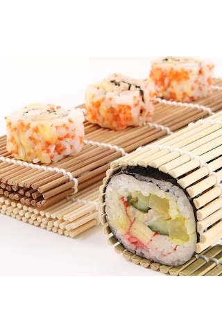 Lexroo Bambu Sushi Sarma Hasırı 24x24 Cm Doğal Bambu Sushi Mat Sushi Maker İçin Rulo Sarma Matı