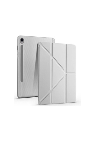Galaxy Uyumlu Tab S9 Kılıf Frm Tri Folding Kalem Bölmeli Standlı Kılıf-gri Arka Kapak