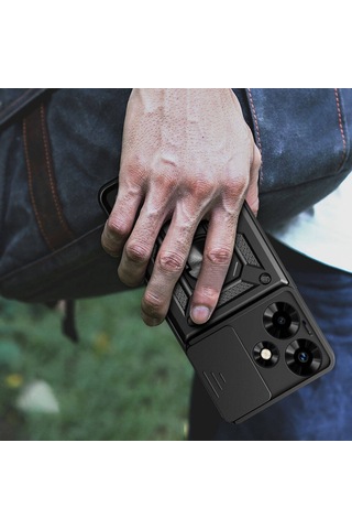 İnfinix Hot 30 Kılıf Kamera Koruma Sürgülü Antishock Magnetic Yüzüklü Standlı Kapak