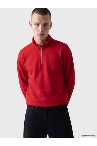 LC Waikiki Lc Waıkıkı Kırmızı Yarım Fermuarlı Dik Yaka Erkek Sweatshirt