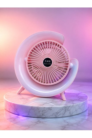 Şarjlı Mini Masaüstü Fan Gece Lambası Ve Rgb Işık Modlu