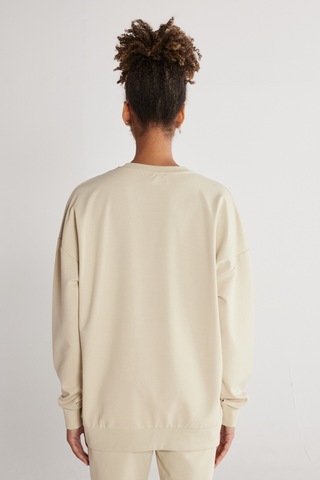 AC&Co / Altınyıldız Classics Erkek Bej Oversize Fit Geniş Kesim Bisiklet Yaka Pamuklu Sweatshirt Krem