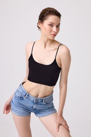 Cottonhill Siyah Pamuklu İnce Askılı Kadın Crop Top Büstiyer Siyah