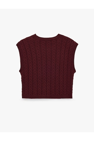 Koton Kolsuz Bisiklet Yaka Saç Örgü Crop Süveter Bordo 7wak20016ht