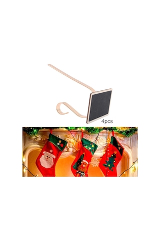 Suntek Çiftlik Evi Tahta Sağlam Yapılı Noel Çorabı Tutacağı Altın Kanca 4 Adet Çok Renkli