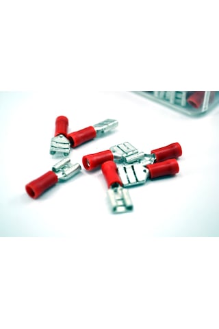 200 Adet 0,50-1,50mm Kablo Ucu 6,3 Dişi Fiş Kırmızı Sıkmalı