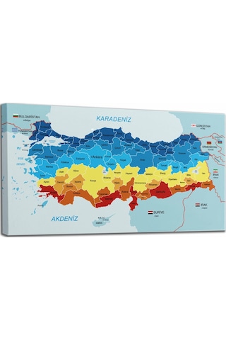 Doğaltercih Türkiye Haritası Kanvas Tablo Sınır Komşulu Eğitici ve Öğretici Dekoratif Tablo 3082