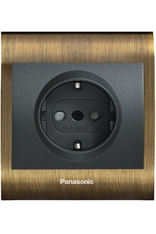 Viko Panasonic Thea Blu Topraklı Priz, Çerçeve Antique+dore, Kapak Füme