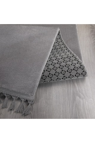 Modern Dekoratif Yuvarlak Puffy Peluş Ponpon Saçaklı Salon Oturma Odası Halısı Gri